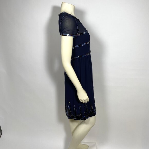 CHANEL Navy Silk Sequin Trim Cruise 2015  Dress *As Is* SAMPLE - Picture 3 of 16
